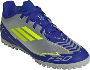 Сороконіжки (шиповки) дитячі Adidas F50 CLUB MESSI TF JUNIOR срібно-темно-синьо-лимонні IH0923