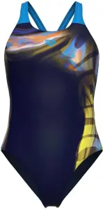 Купальник злитий жіночий Arena DREAMHLINE SWIMSUIT V BACK темно-синьо-блакитно-жовтий 008328-760