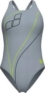 Купальник злитий жіночий Arena TRAIL SWIMSUIT V BACK сіро-чорно-лаймовий 009022-520