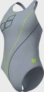 Купальник злитий жіночий Arena TRAIL SWIMSUIT V BACK сіро-чорно-лаймовий 009022-520