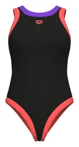 Купальник злитий жіночий Arena BOLD LINES SWIMSUIT чорно-кораловий 011576-639