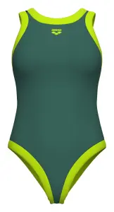 Купальник злитий жіночий Arena BOLD LINES SWIMSUIT темно-зелено-салатовий 011576-665
