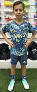 Футбольна форма дитяча Аякс (Ajax) 2024-2025 виїзна димчасто-синьо-жовта F0005