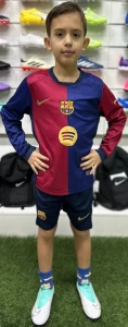 Футбольна форма з довгим рукавом дитяча Барселона (Barcelona) 2024-2025 домашня синьо-червона F0012