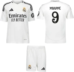 Футбольна форма дитяча Реал Мадрид (Real Madrid) Mbappe 9 2024-2025 домашня біло-чорна F0033