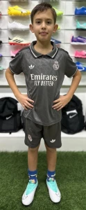 Футбольна форма дитяча Реал Мадрид (Real Madrid) 2024-2025 резервна сіро-чорно-біла F0034