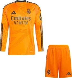 Футбольна форма з довгим рукавом дитяча Реал Мадрид (Real Madrid) 2024-2025 виїзна помаранчева чорна F0035