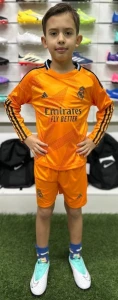Футбольна форма з довгим рукавом дитяча Реал Мадрид (Real Madrid) 2024-2025 виїзна помаранчева чорна F0035