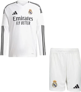 Футбольна форма з довгим рукавом дитяча Реал Мадрид (Real Madrid) 2024-2025 домашня біло-чорна F0036