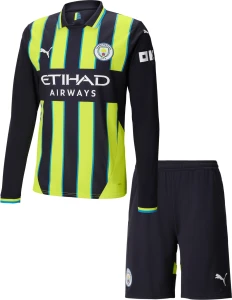 Футбольна форма з довгим рукавом Манчестер Сіті (Manchester City) 2024/2025 виїзна чорно-жовто-блакитна F0122