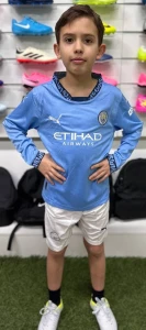 Футбольна форма з довгим рукавом дитяча Манчестер Сіті (Manchester City) 2024/2025 домашня блакитно-біла F0150