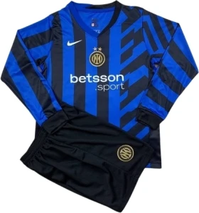 Футбольна форма з довгим рукавом дитяча Інтер (Inter Milan) 2024-2025 домашня синьо-чорна F0155
