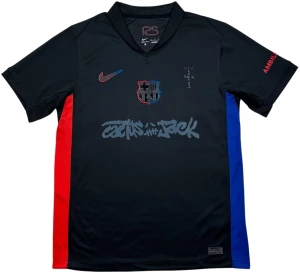 Футболка Барселона (Barcelona) Travis Scott 2024-2025 выездная черно-красно-синяя F0200