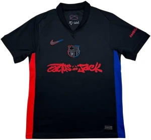 Футболка Барселона (Barcelona) Travis Scott 2024-2025 виїзна чорно-червоно-синя F0201