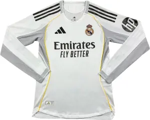 Футболка з довгим рукавом Реал Мадрид (Real Madrid) 2025-2026 домашня біло-чорно-жовта F0262