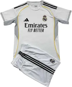 Футбольна форма дитяча Реал Мадрид (Real Madrid) 2025-2026 домашня біло-чорно-жовта F0256