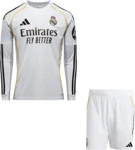 Футбольна форма з довгим рукавом Реал Мадрид (Real Madrid) 2025-2026 домашня біло-чорно-жовта F0422