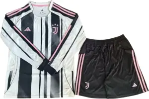 Футбольна форма з довгим рукавом Ювентус (Juventus) 2025-2026 домашня біло-чорно-рожева F0425