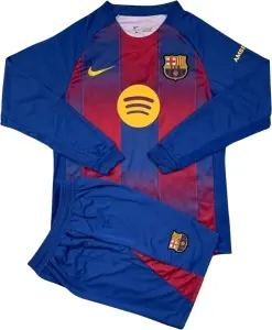 Футбольна форма з довгим рукавом дитяча Барселона (Barcelona) 2025-2026 домашня темно-синьо-червона F0426