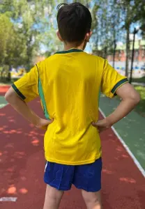 Футбольна форма дитяча збірної Бразилії 2026 Чемпіонат світу домашня жовто-синьо-темно-зелена F0536