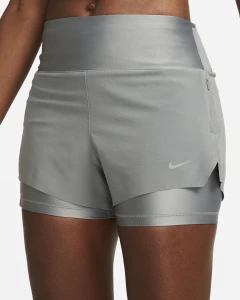 Шорты для бега женские Nike W NK SWIFT DF MR 3IN 2N1 SHORT серые DX1029-084
