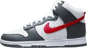 Кроссовки Nike DUNK HIGH RETRO бело-серо-красные FD0668-001