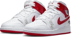 Кроссовки подростковые Nike JORDAN 1 MID SS (GS) бело-красные DR6496-116
