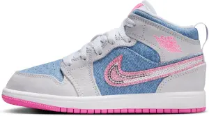 Кроссовки детские Nike AIR JORDAN 1 MID SE (PS) светло-серо-голубо-розовые HQ1998-400