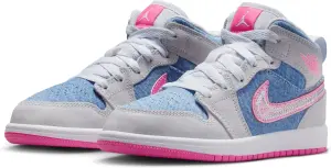 Кроссовки детские Nike AIR JORDAN 1 MID SE (PS) светло-серо-голубо-розовые HQ1998-400