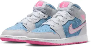 Кросівки підліткові Nike AIR JORDAN 1 MID SE (GS) світло-сіро-блакитно-рожеві HQ1999-400