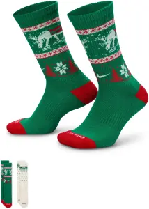Шкарпетки Nike EVERYDAY PLUS CUSHIONED WINTER WONDERLAND CREW зелено-червоно-білі (2 пари) HV6939-901
