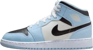 Кроссовки подростковые Nike AIR JORDAN 1 MID (GS) голубо-черно-белые 555112-401
