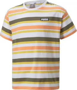 Футболка підліткова Puma ALPHA STRIPED біло-жовто-оранжево-оливкова 847293-02