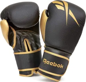 Рукавички боксерські Reebok BOXING GLOVES чорно-золоті (10 унцій) RSCB-11117GB-10