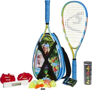 Набір для швидкісного бадмінтону Speedminton SET S700 (2 ракетки, 5 воланів, 4 палички, що світяться, вітрозахисне кільце, набір для корта, чохол) блакитно-жовто-білий 400085