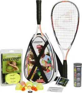 Набір для швидкісного бадмінтону Speedminton SET S900 (2 ракетки, 5 воланів, 4 палички, що світяться, вітрозахисне кільце, набір для корта, чохол) біло-чорно-оранжевий 400093