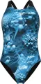 Купальник слитный женский Arena BLUE FLOWERS SWIMSUIT V BACK сине-черный 009027-850