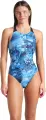 Купальник слитный женский Arena BLUE FLOWERS SWIMSUIT V BACK сине-черный 009027-850