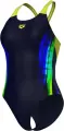 Купальник злитий жіночий Arena BREATH SWIMSUIT V BACK LB темно-синьо-жовто-зелено-синій 008330-760