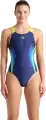 Купальник злитий жіночий Arena BREATH SWIMSUIT V BACK LB темно-синьо-жовто-зелено-синій 008330-760