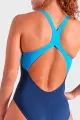 Купальник злитий жіночий Arena DREAMHLINE SWIMSUIT V BACK темно-синьо-блакитно-жовтий 008328-760