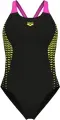 Купальник злитий жіночий Arena OPENINGS SWIMSUIT V BACK LB чорно-рожево-жовтий 008063-590