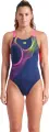 Купальник злитий жіночий Arena RIPPLES SWIMSUIT V BACK B темно-синьо-рожево-жовтий 009021-780