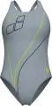 Купальник слитный женский Arena TRAIL SWIMSUIT V BACK серо-черно-лаймовый 009022-520