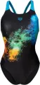 Купальник жіночий Arena VIBRANT SWIMSUIT SWIM PRO BACK чорно-блакитно-оранжево-зелений 008936-580