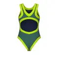 Купальник злитий жіночий Arena BOLD LINES SWIMSUIT темно-зелено-салатовий 011576-665