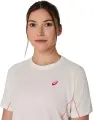 Футболка для тенісу жіноча Asics GAME ALL OVER PRINT SS TOP бежево-рожева 2042A385-100