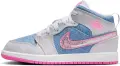 Кроссовки детские Nike AIR JORDAN 1 MID SE (PS) светло-серо-голубо-розовые HQ1998-400