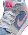 Кроссовки детские Nike AIR JORDAN 1 MID SE (PS) светло-серо-голубо-розовые HQ1998-400
