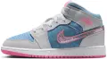 Кроссовки подростковые Nike AIR JORDAN 1 MID SE (GS) светло-серо-голубо-розовые HQ1999-400